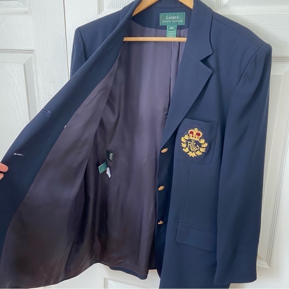 Ralph Lauren Women’s 100% Wool Navy Gold Classic Logo Crest 2 Piece Suit Blazer - Picture 5 of 14